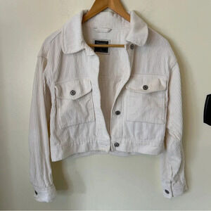 Abercrombie and Fitch White Corduroy Cropped Trucker Jacket
